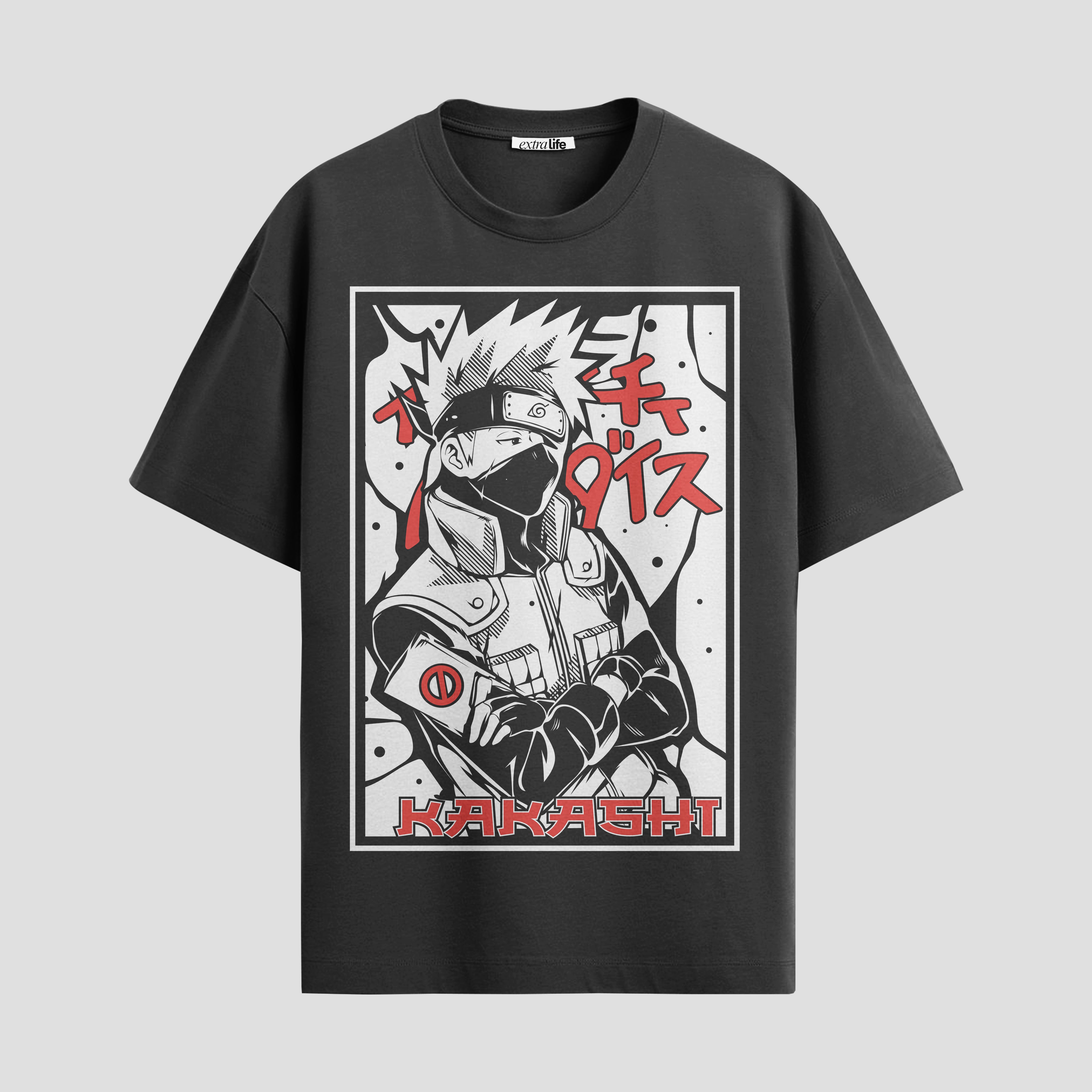 Playera urbana de anime y gaming ExtraLife MX, corte Standard Fit unisex ligero y transpirable en color Deep Black y Pure White, ropa de uso diario para gym y casual.