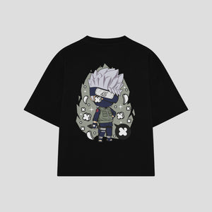 Playera streetwear premium de anime y gaming ExtraLife MX, corte boxy oversized drop shoulder heavyweight en color Deep Black y Off-White, moda urbana mexicana de culto.