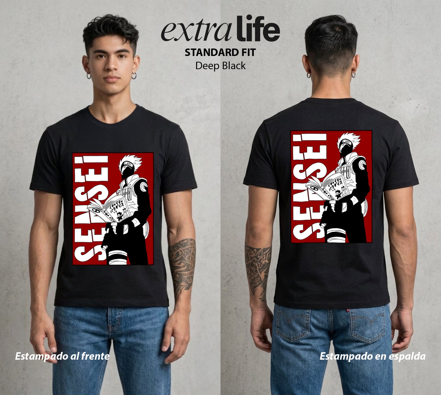 La Aldea Oculta | Zorro de Nueve Colas #02822 - Playera Standard Fit | Deep Black - Foto en modelo