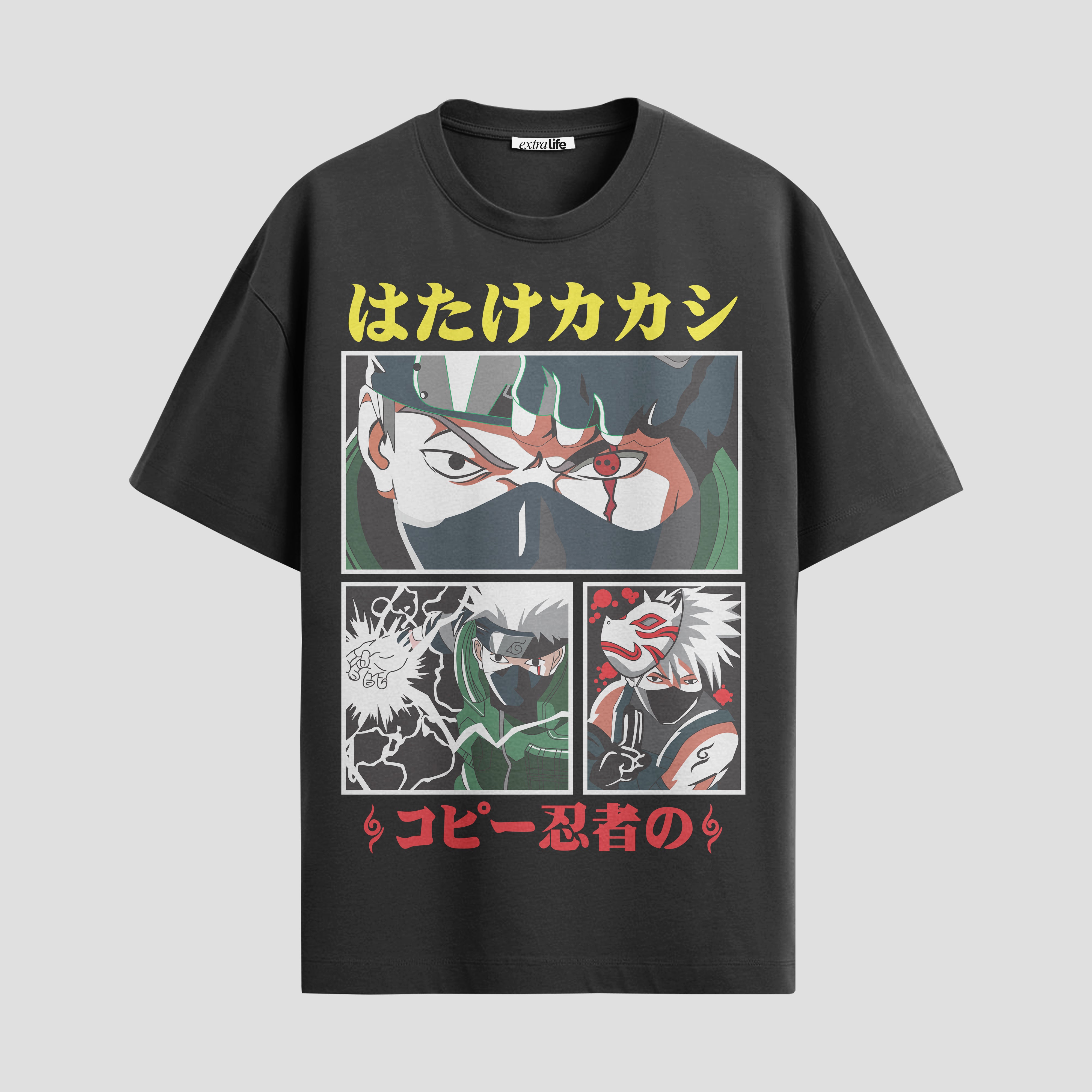 Playera urbana de anime y gaming ExtraLife MX, corte Standard Fit unisex ligero y transpirable en color Deep Black y Pure White, ropa de uso diario para gym y casual.