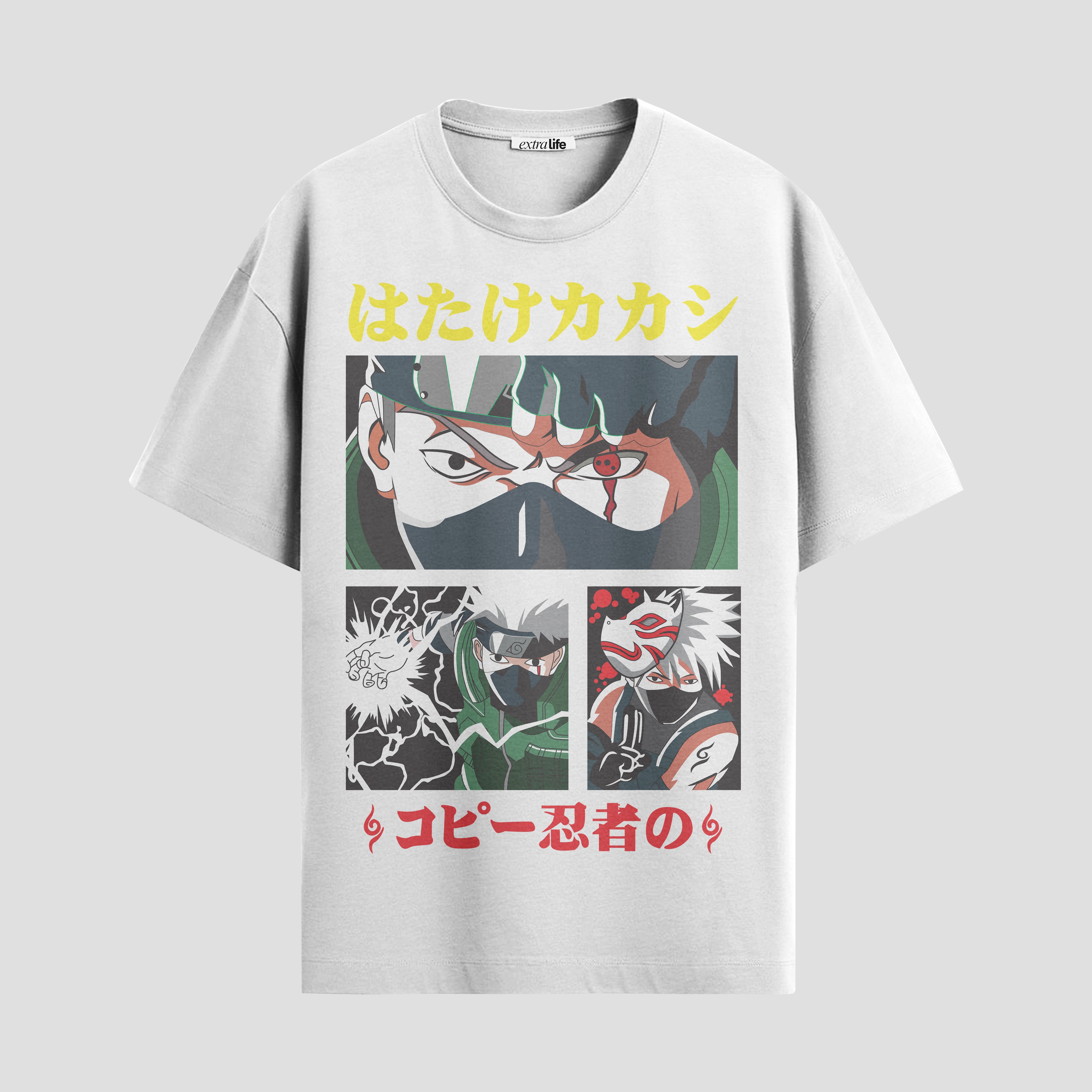 Playera urbana de anime y gaming ExtraLife MX, corte Standard Fit unisex ligero y transpirable en color Deep Black y Pure White, ropa de uso diario para gym y casual.