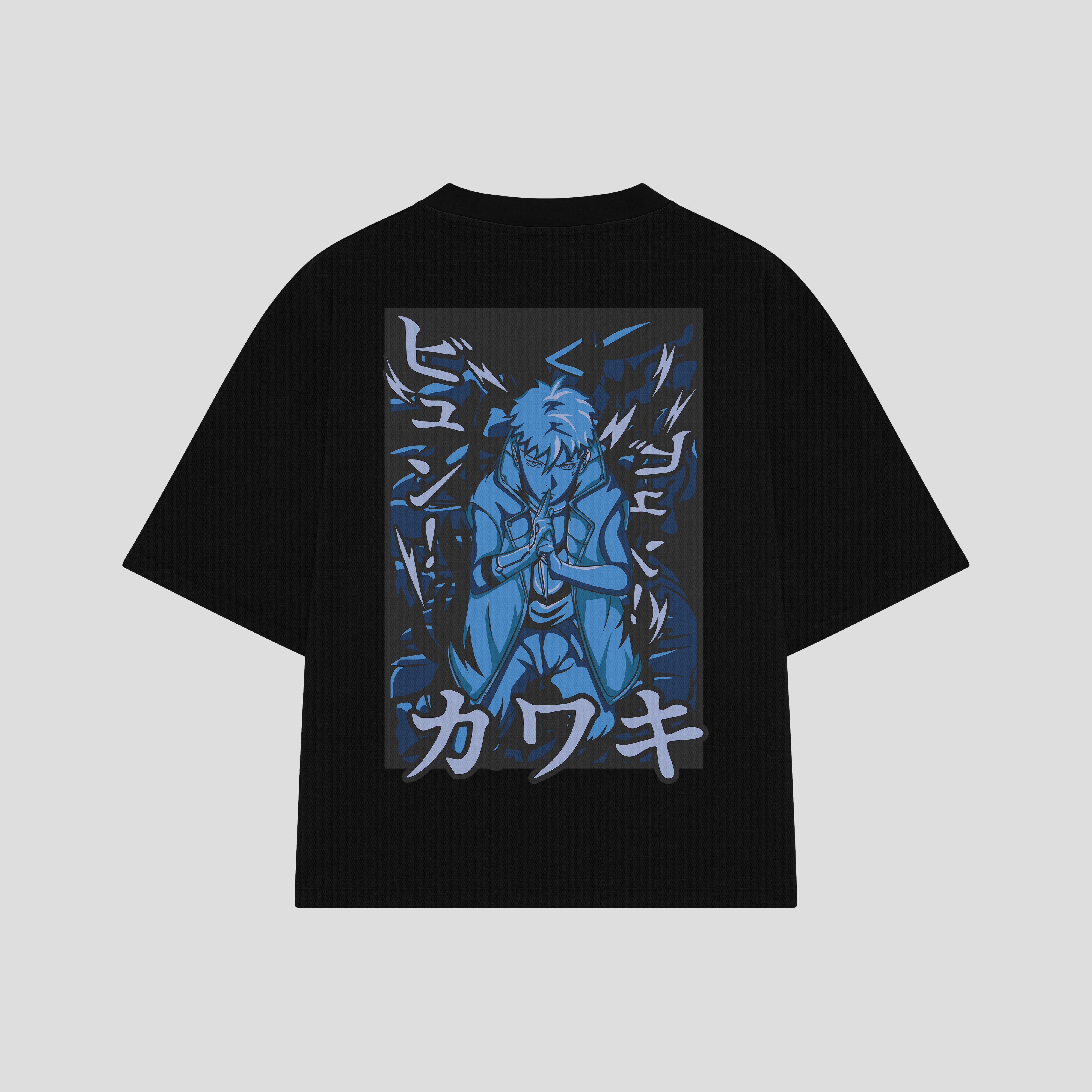 Playera streetwear premium de anime y gaming ExtraLife MX, corte boxy oversized drop shoulder heavyweight en color Deep Black y Off-White, moda urbana mexicana de culto.