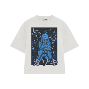 Playera streetwear premium de anime y gaming ExtraLife MX, corte boxy oversized drop shoulder heavyweight en color Deep Black y Off-White, moda urbana mexicana de culto.