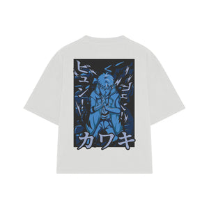 Playera streetwear premium de anime y gaming ExtraLife MX, corte boxy oversized drop shoulder heavyweight en color Deep Black y Off-White, moda urbana mexicana de culto.