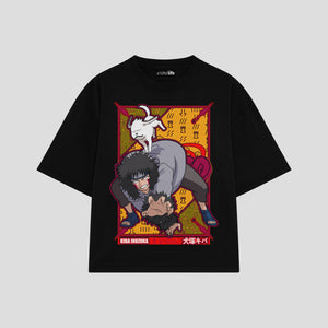 Playera streetwear premium de anime y gaming ExtraLife MX, corte boxy oversized drop shoulder heavyweight en color Deep Black y Off-White, moda urbana mexicana de culto.