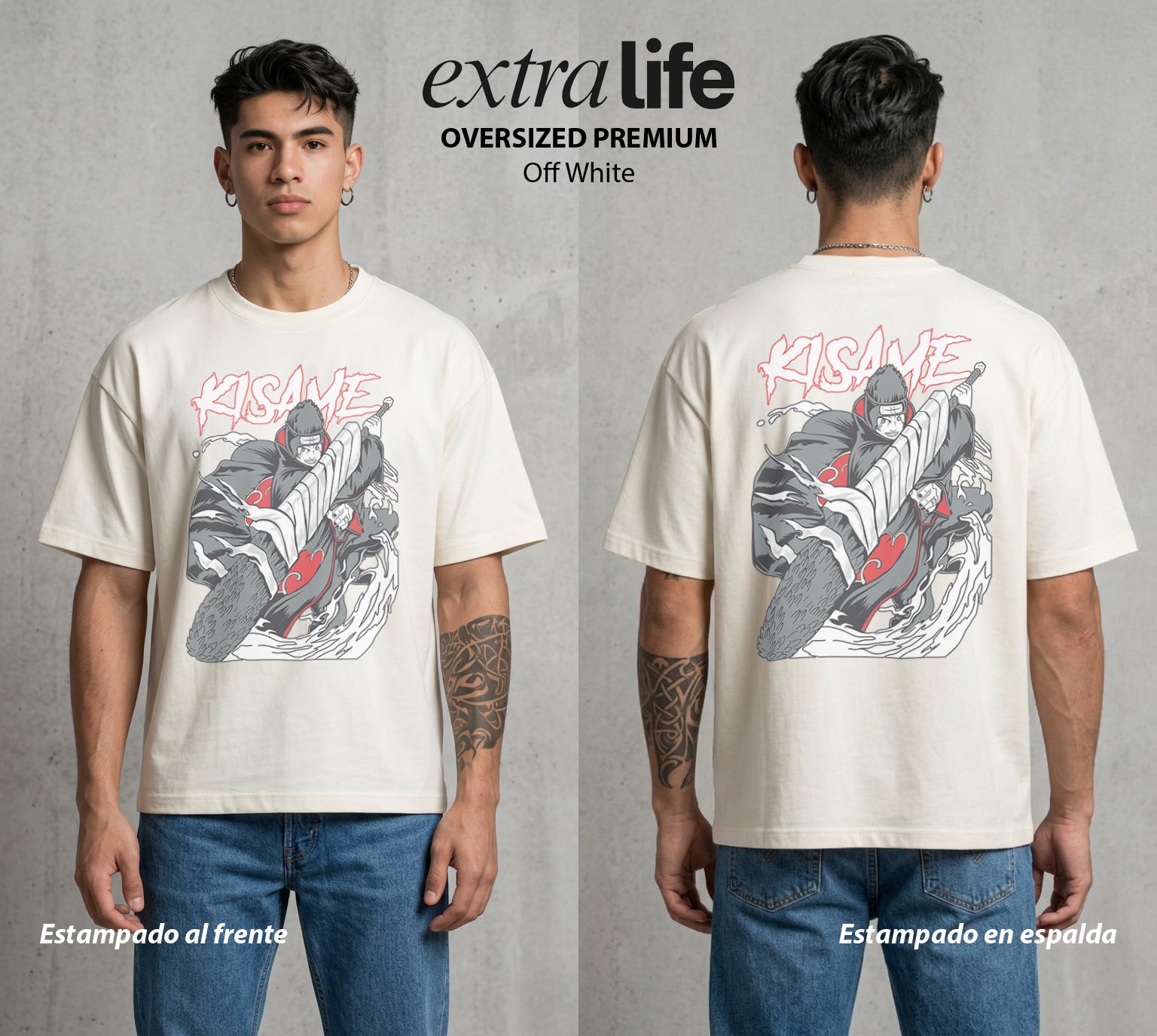 La Aldea Oculta | Zorro de Nueve Colas #02831 - Playera Oversized Premium | Off White - Foto en modelo