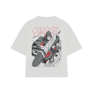 Playera streetwear premium de anime y gaming ExtraLife MX, corte boxy oversized drop shoulder heavyweight en color Deep Black y Off-White, moda urbana mexicana de culto.