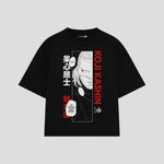 Playera streetwear premium de anime y gaming ExtraLife MX, corte boxy oversized drop shoulder heavyweight en color Deep Black y Off-White, moda urbana mexicana de culto.