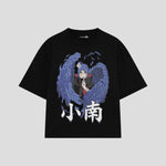 Playera streetwear premium de anime y gaming ExtraLife MX, corte boxy oversized drop shoulder heavyweight en color Deep Black y Off-White, moda urbana mexicana de culto.