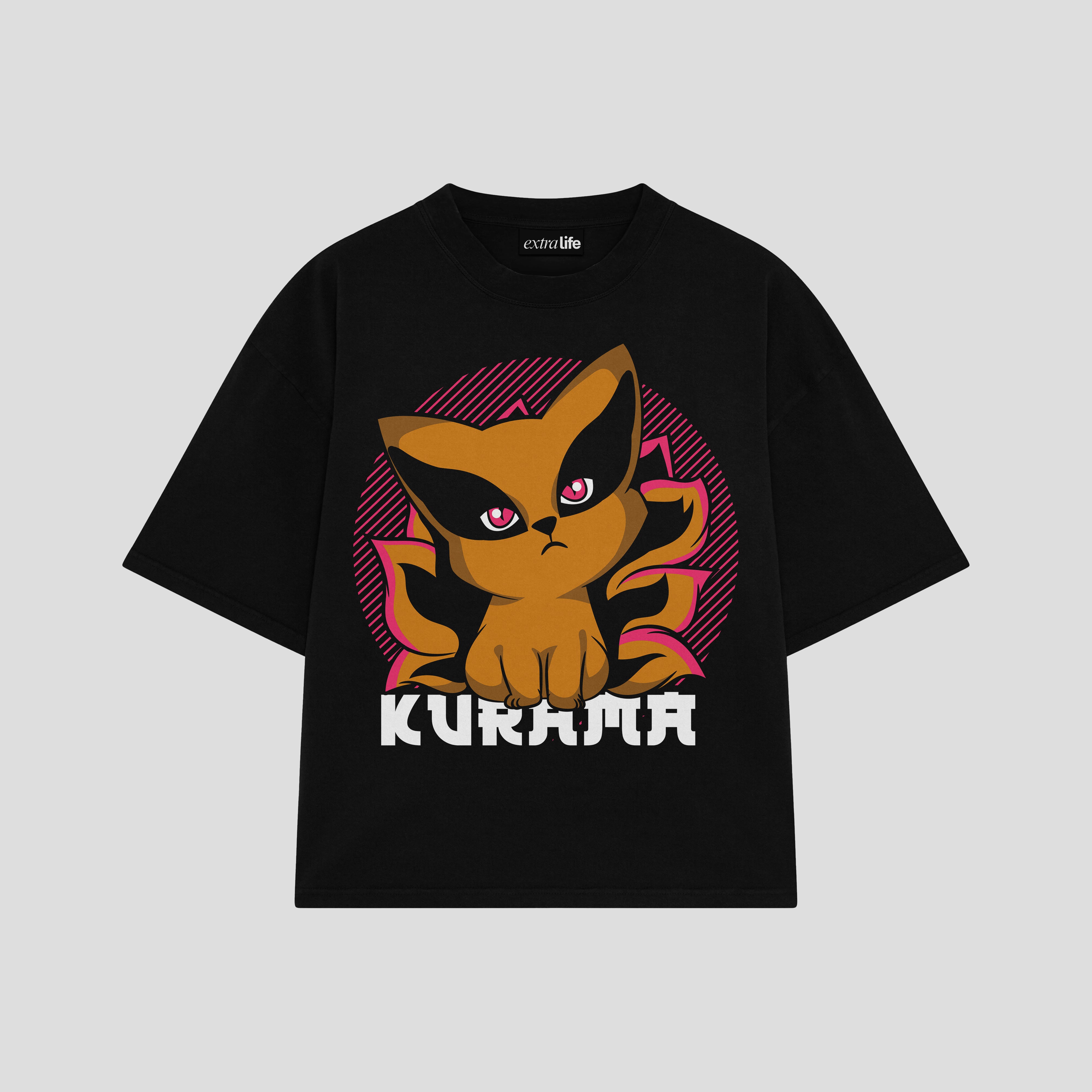 Playera streetwear premium de anime y gaming ExtraLife MX, corte boxy oversized drop shoulder heavyweight en color Deep Black y Off-White, moda urbana mexicana de culto.