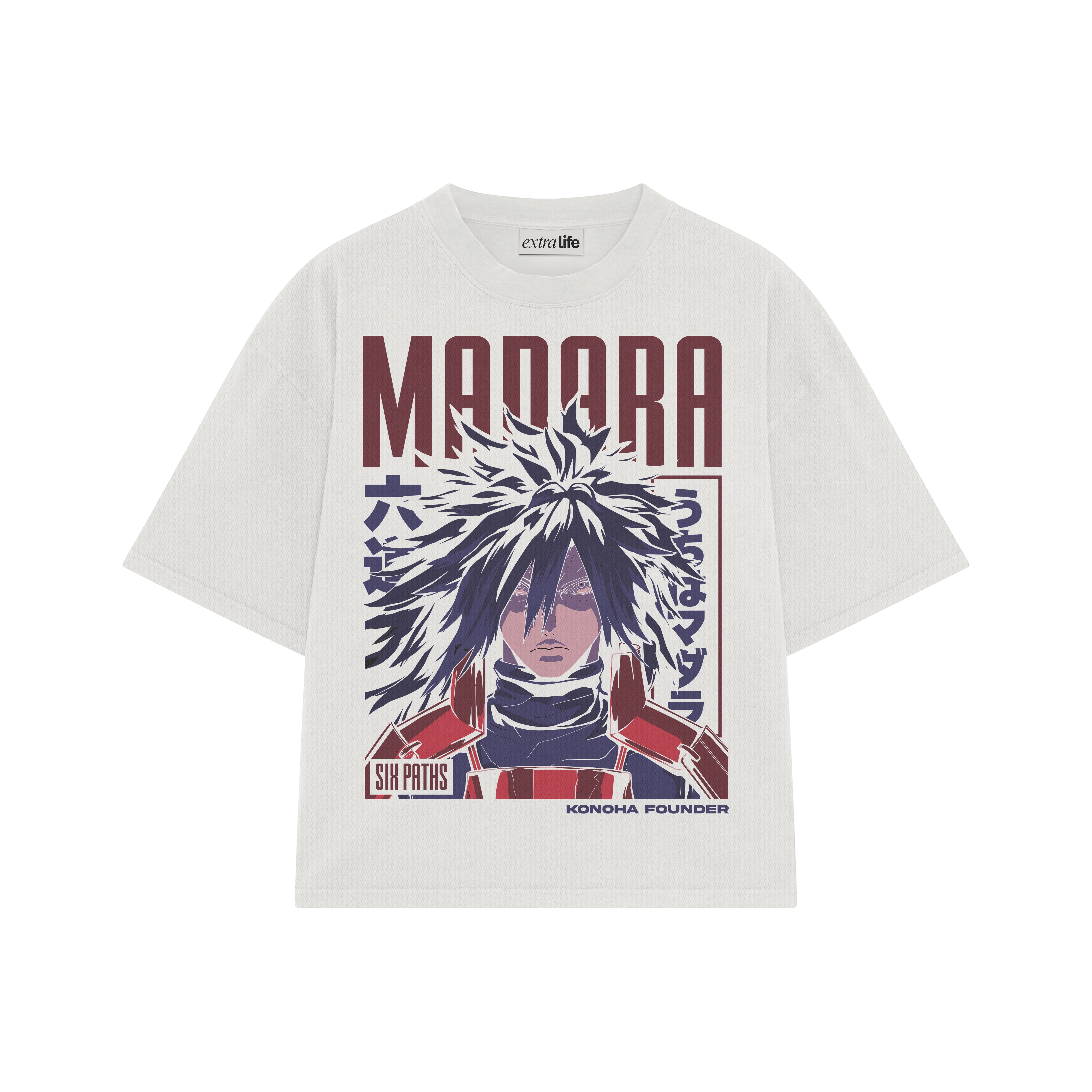 Playera streetwear premium de anime y gaming ExtraLife MX, corte boxy oversized drop shoulder heavyweight en color Deep Black y Off-White, moda urbana mexicana de culto.