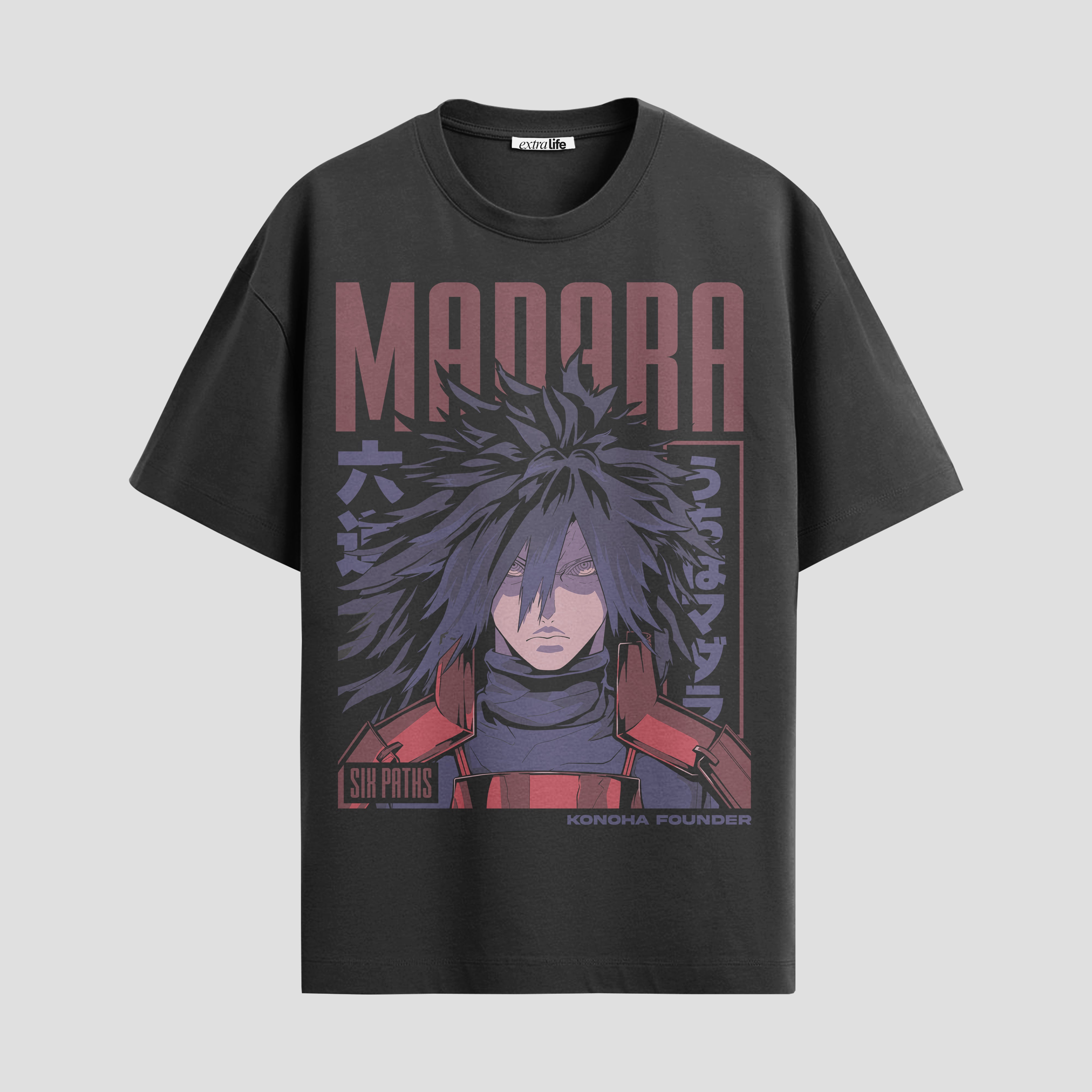 Playera urbana de anime y gaming ExtraLife MX, corte Standard Fit unisex ligero y transpirable en color Deep Black y Pure White, ropa de uso diario para gym y casual.