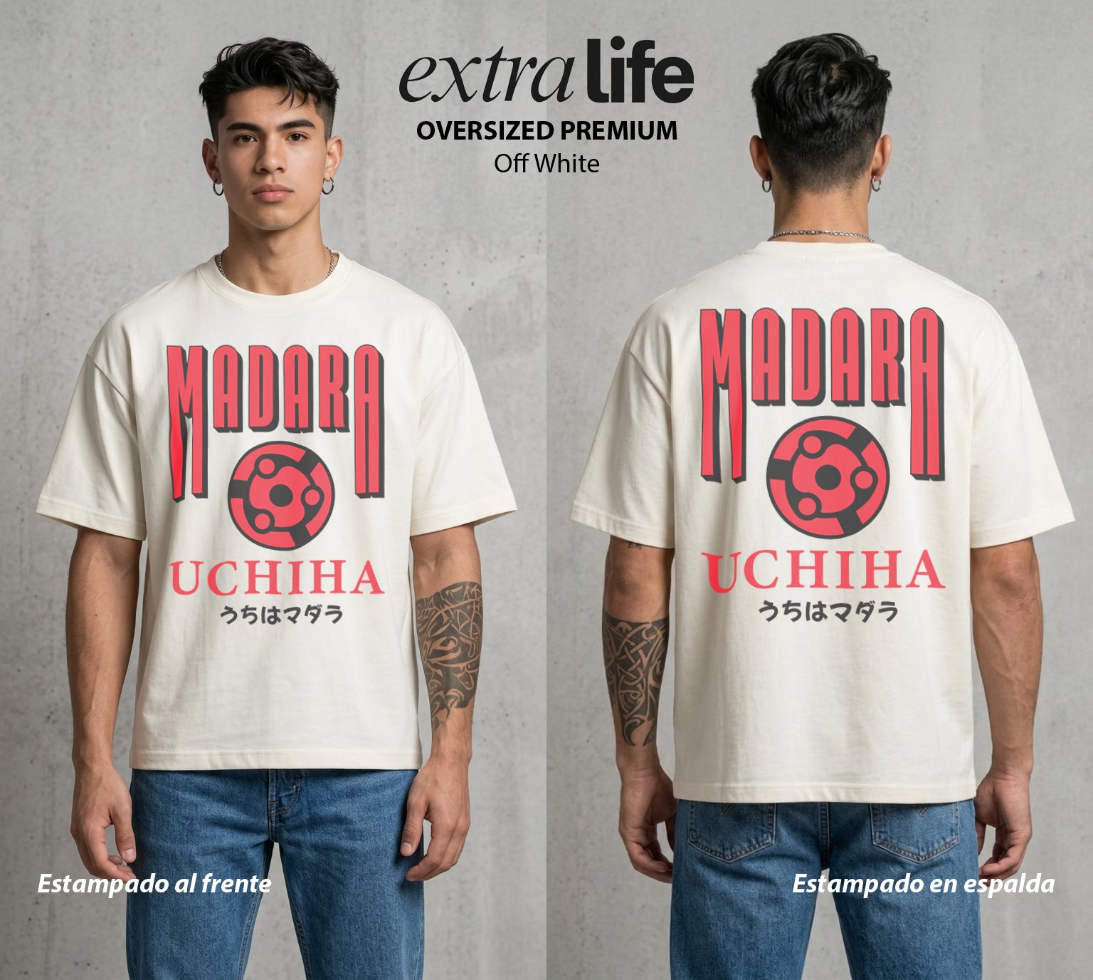 La Aldea Oculta | Zorro de Nueve Colas #02842 - Playera Oversized Premium | Off White - Foto en modelo