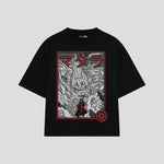 Playera streetwear premium de anime y gaming ExtraLife MX, corte boxy oversized drop shoulder heavyweight en color Deep Black y Off-White, moda urbana mexicana de culto.