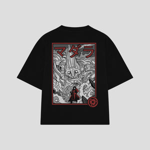 Playera streetwear premium de anime y gaming ExtraLife MX, corte boxy oversized drop shoulder heavyweight en color Deep Black y Off-White, moda urbana mexicana de culto.