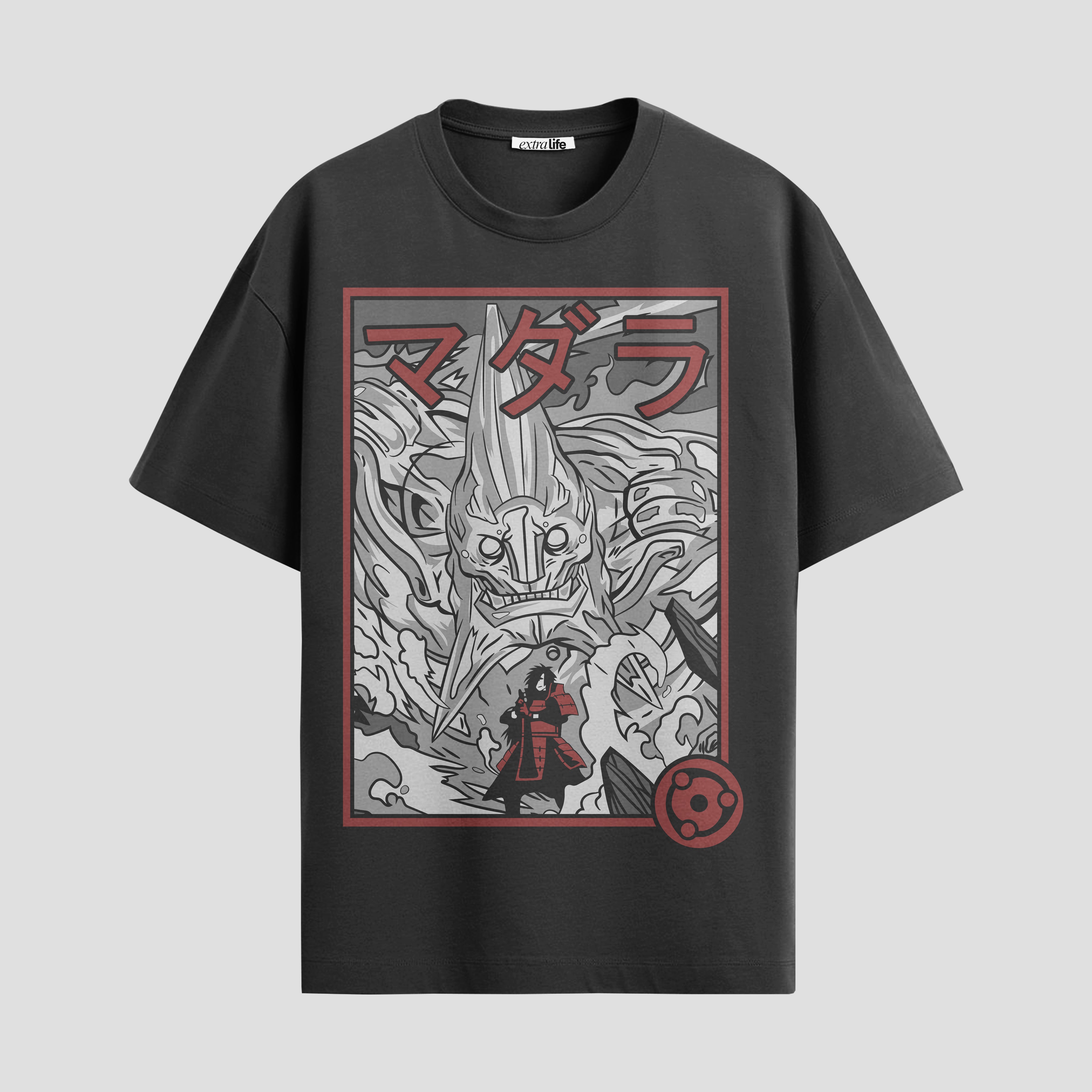 Playera urbana de anime y gaming ExtraLife MX, corte Standard Fit unisex ligero y transpirable en color Deep Black y Pure White, ropa de uso diario para gym y casual.