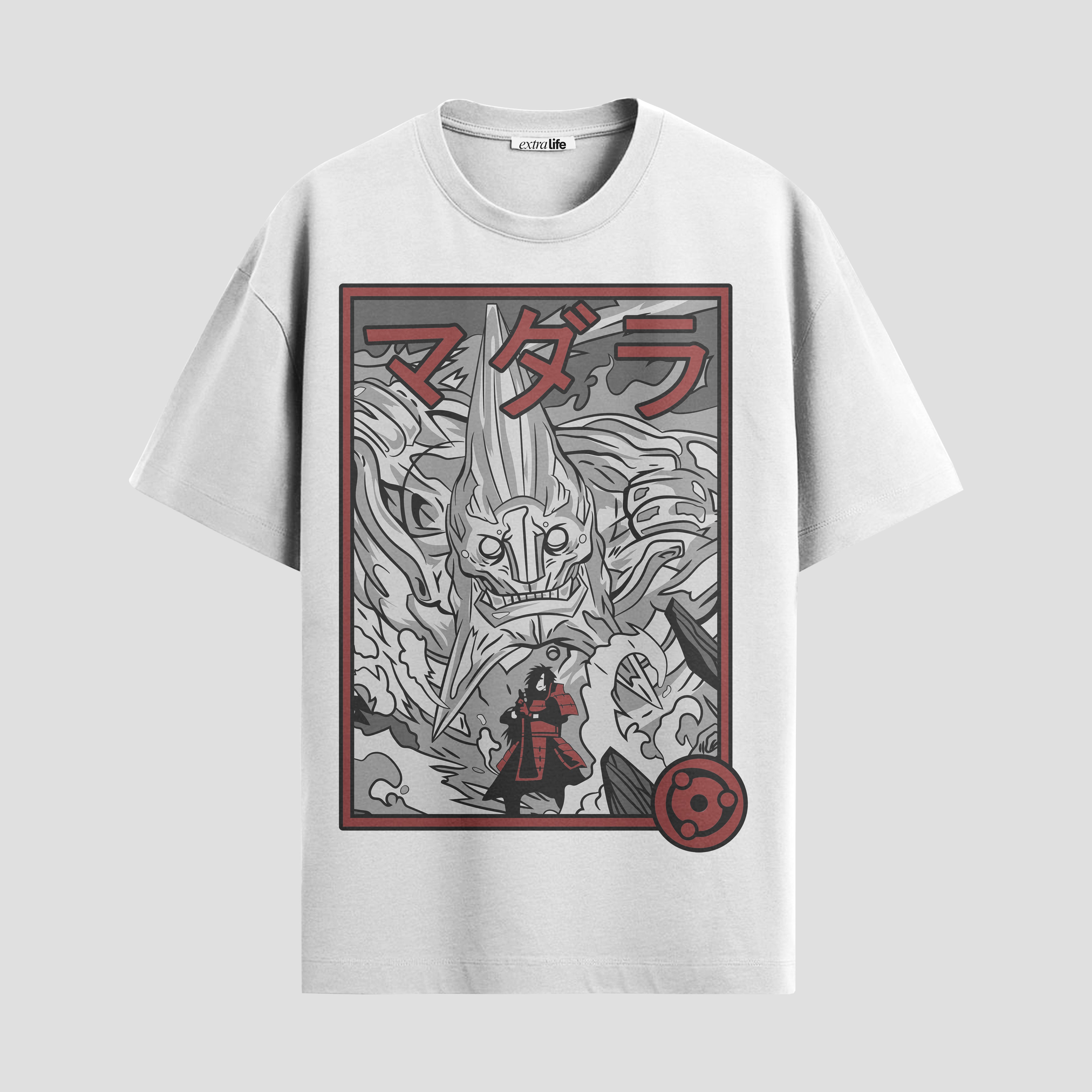 Playera urbana de anime y gaming ExtraLife MX, corte Standard Fit unisex ligero y transpirable en color Deep Black y Pure White, ropa de uso diario para gym y casual.