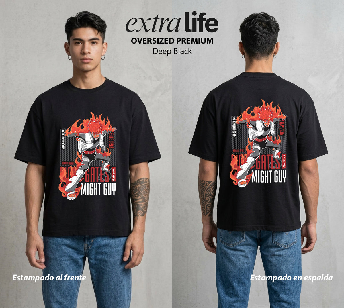 La Aldea Oculta | Zorro de Nueve Colas #02846 - Playera Oversized Premium | Deep Black - Foto en modelo