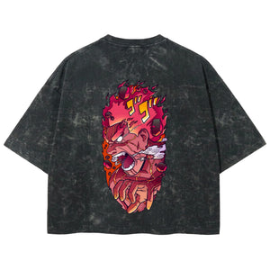 Playera streetwear premium de anime y gaming ExtraLife MX, corte boxy deluxe mineral wash heavyweight en color Acid Wash, moda urbana mexicana de culto.