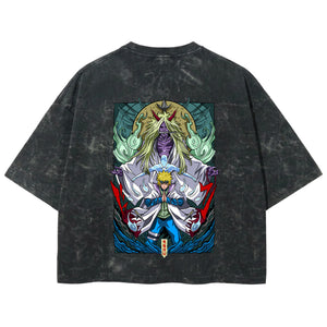 Playera streetwear premium de anime y gaming ExtraLife MX, corte boxy deluxe mineral wash heavyweight en color Acid Wash, moda urbana mexicana de culto.