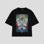 Playera streetwear premium de anime y gaming ExtraLife MX, corte boxy oversized drop shoulder heavyweight en color Deep Black y Off-White, moda urbana mexicana de culto.