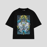 Playera streetwear premium de anime y gaming ExtraLife MX, corte boxy oversized drop shoulder heavyweight en color Deep Black y Off-White, moda urbana mexicana de culto.