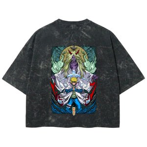 Playera streetwear premium de anime y gaming ExtraLife MX, corte boxy deluxe mineral wash heavyweight en color Acid Wash, moda urbana mexicana de culto.