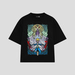 Playera streetwear premium de anime y gaming ExtraLife MX, corte boxy oversized drop shoulder heavyweight en color Deep Black y Off-White, moda urbana mexicana de culto.