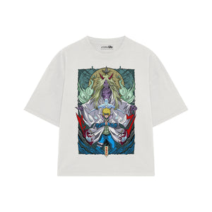 Playera streetwear premium de anime y gaming ExtraLife MX, corte boxy oversized drop shoulder heavyweight en color Deep Black y Off-White, moda urbana mexicana de culto.