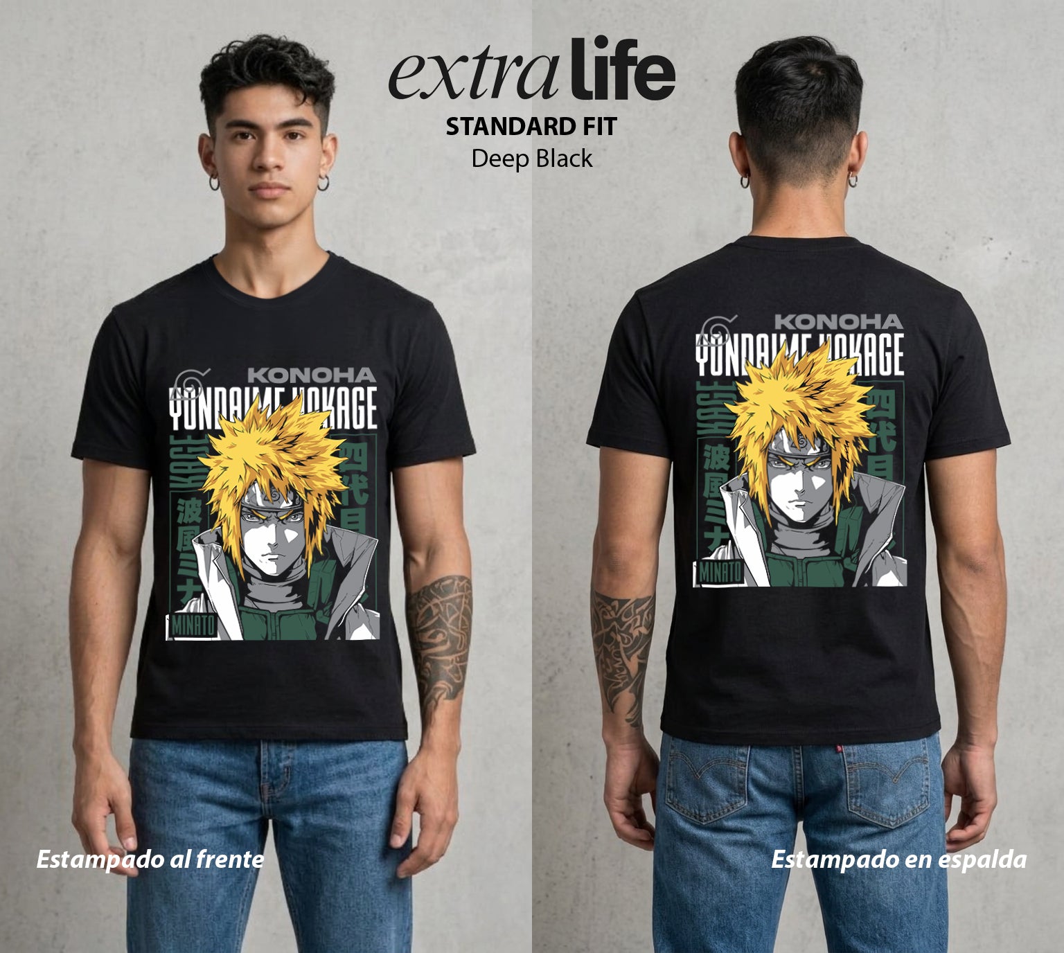 La Aldea Oculta | Dattebayo del Viento #02855 - Playera Standard Fit | Deep Black - Foto en modelo