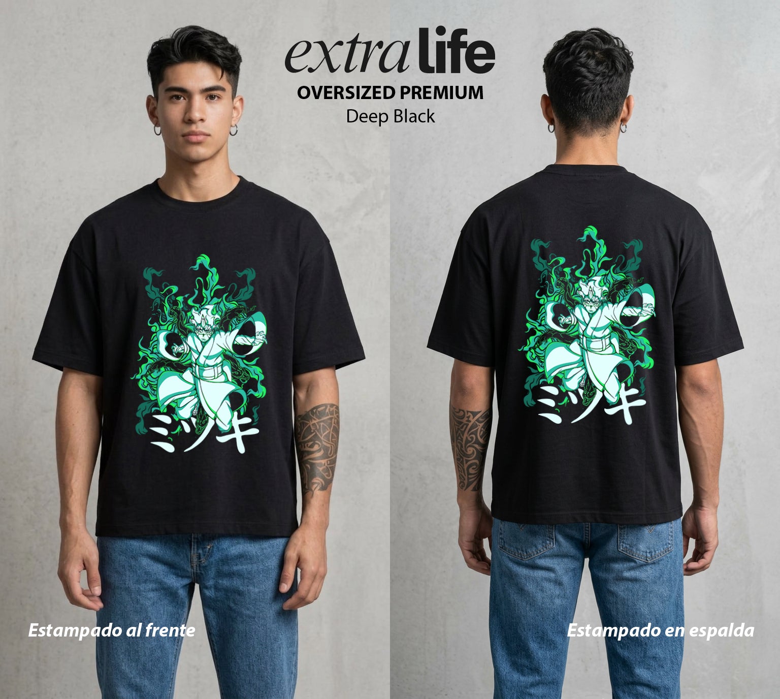 La Aldea Oculta | Zorro de Nueve Colas #02856 - Playera Oversized Premium | Deep Black - Foto en modelo