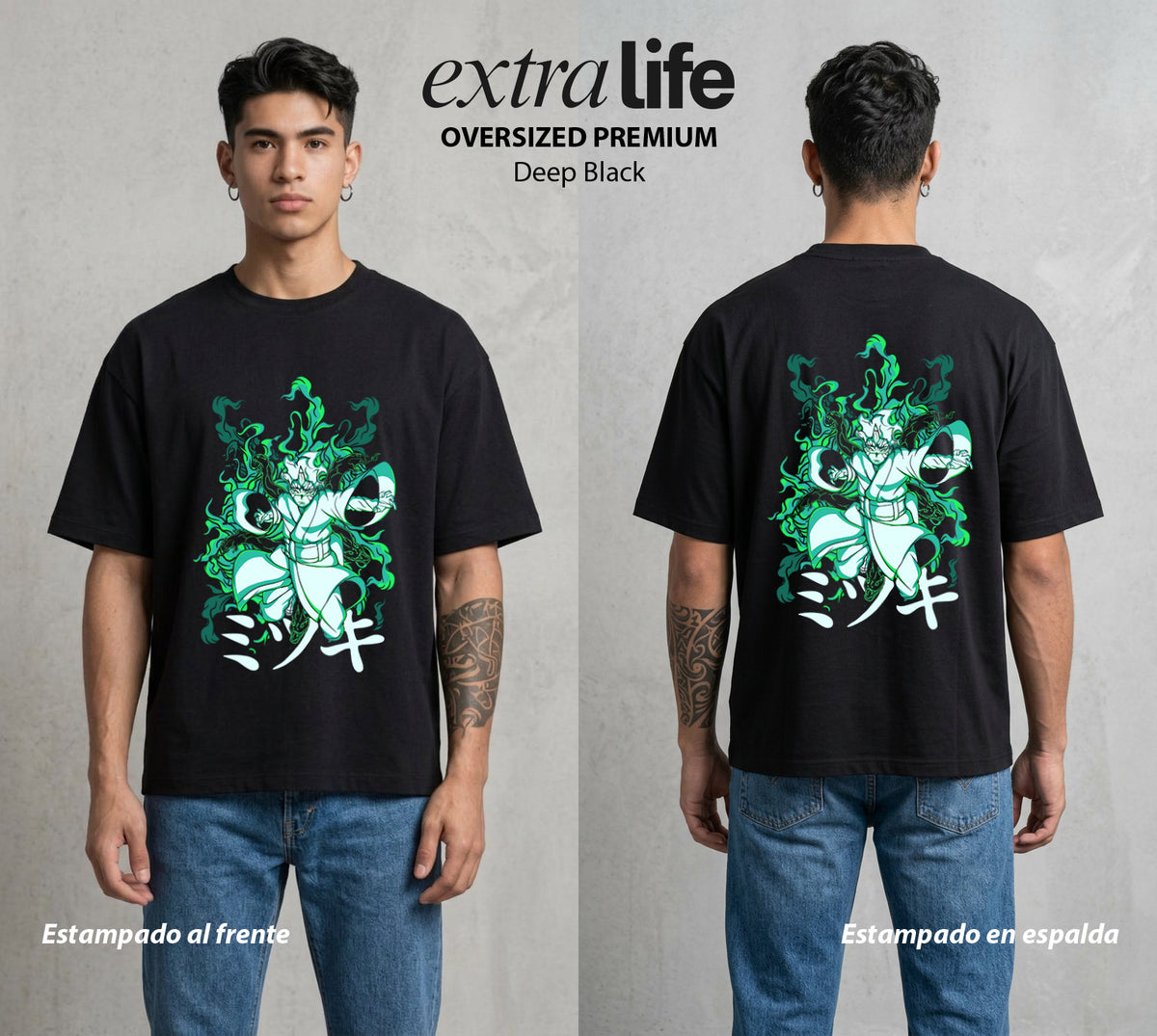 La Aldea Oculta | Zorro de Nueve Colas #02856 - Playera Oversized Premium | Deep Black - Foto en modelo