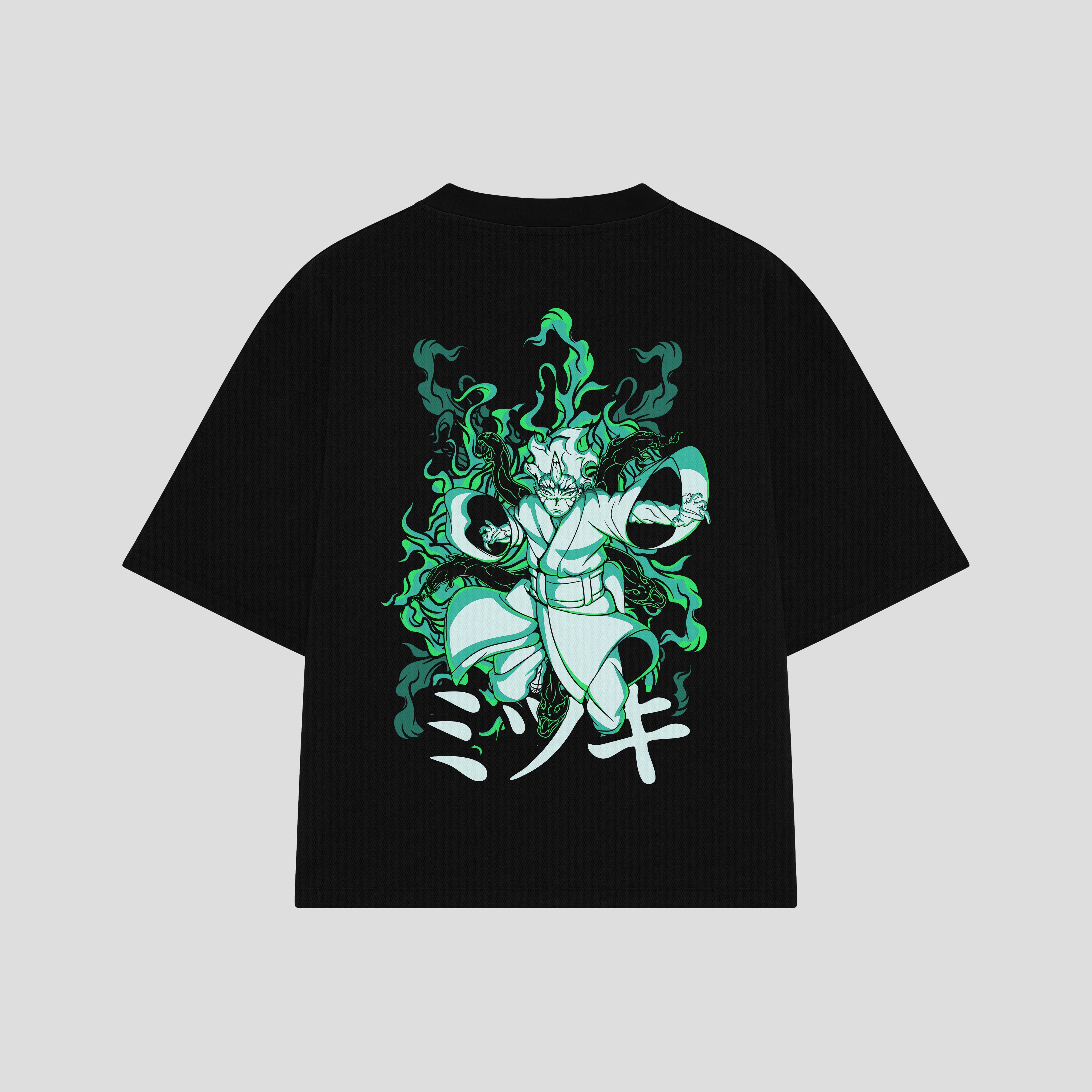 Playera streetwear premium de anime y gaming ExtraLife MX, corte boxy oversized drop shoulder heavyweight en color Deep Black y Off-White, moda urbana mexicana de culto.