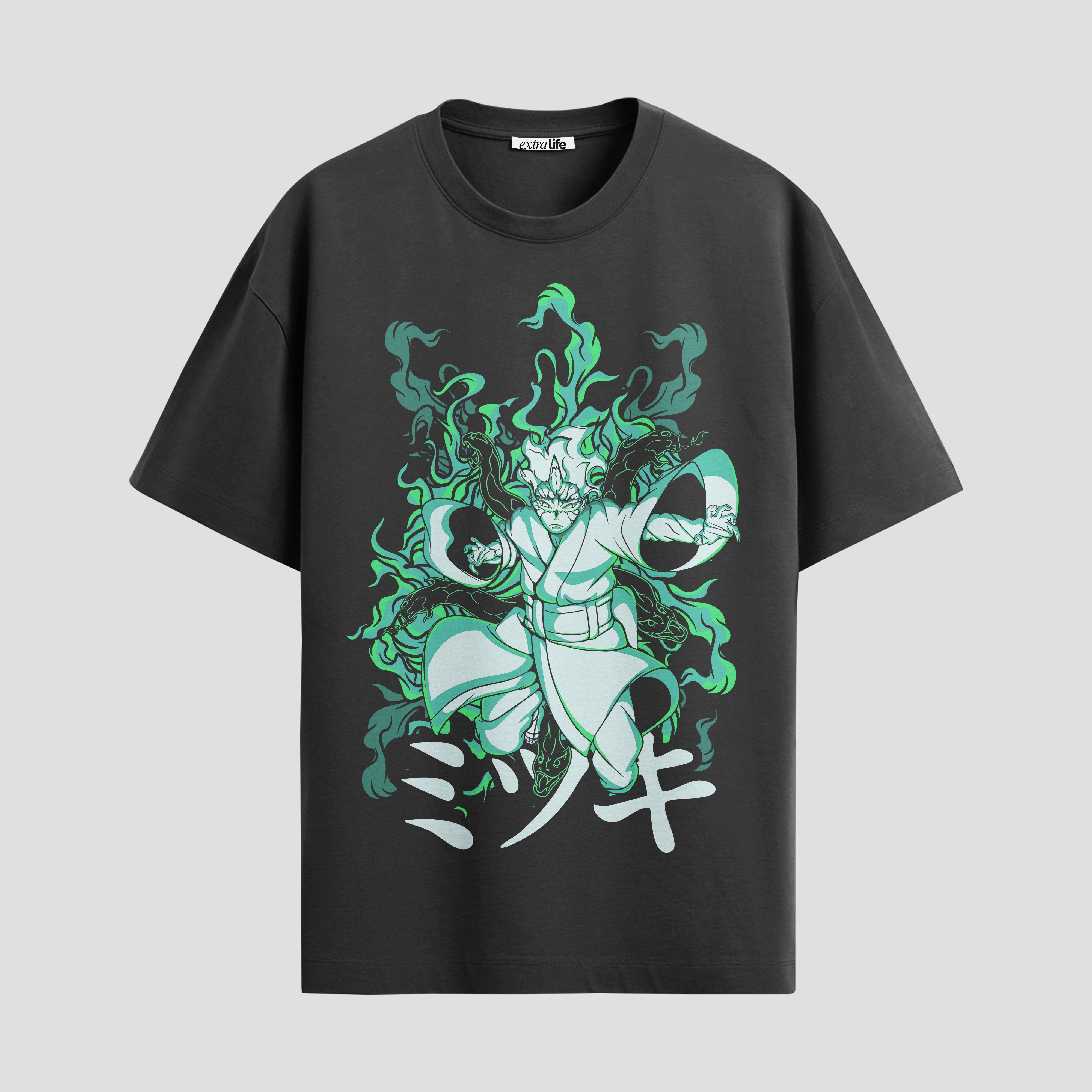 Playera urbana de anime y gaming ExtraLife MX, corte Standard Fit unisex ligero y transpirable en color Deep Black y Pure White, ropa de uso diario para gym y casual.