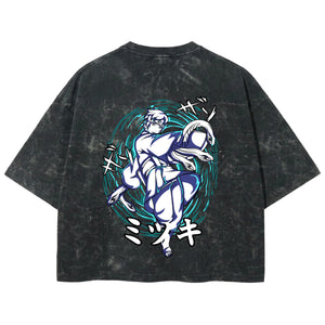 Playera streetwear premium de anime y gaming ExtraLife MX, corte boxy deluxe mineral wash heavyweight en color Acid Wash, moda urbana mexicana de culto.