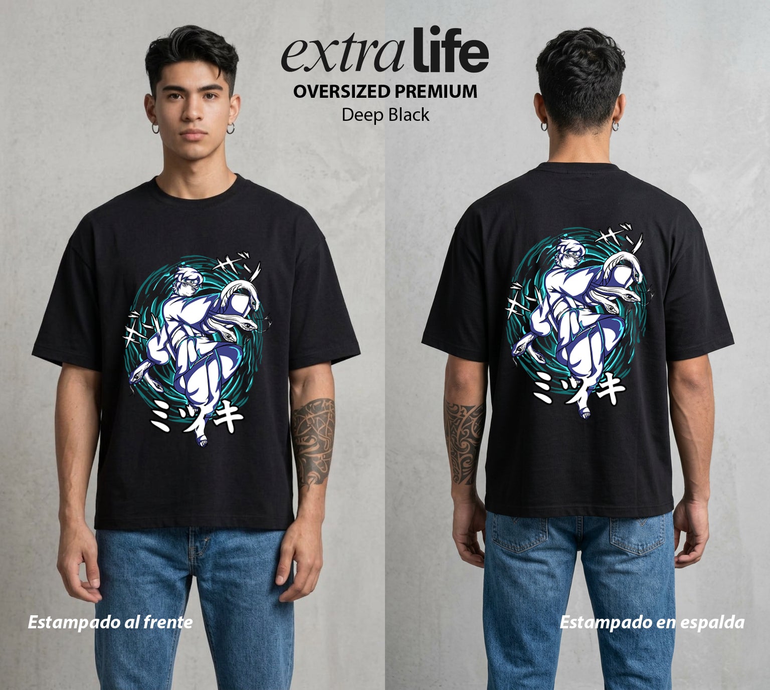 La Aldea Oculta | El Hokage del Futuro #02857 - Playera Oversized Premium | Deep Black - Foto en modelo