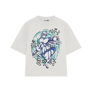 Playera streetwear premium de anime y gaming ExtraLife MX, corte boxy oversized drop shoulder heavyweight en color Deep Black y Off-White, moda urbana mexicana de culto.
