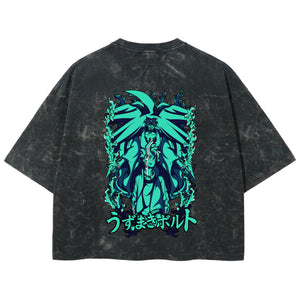 Playera streetwear premium de anime y gaming ExtraLife MX, corte boxy deluxe mineral wash heavyweight en color Acid Wash, moda urbana mexicana de culto.
