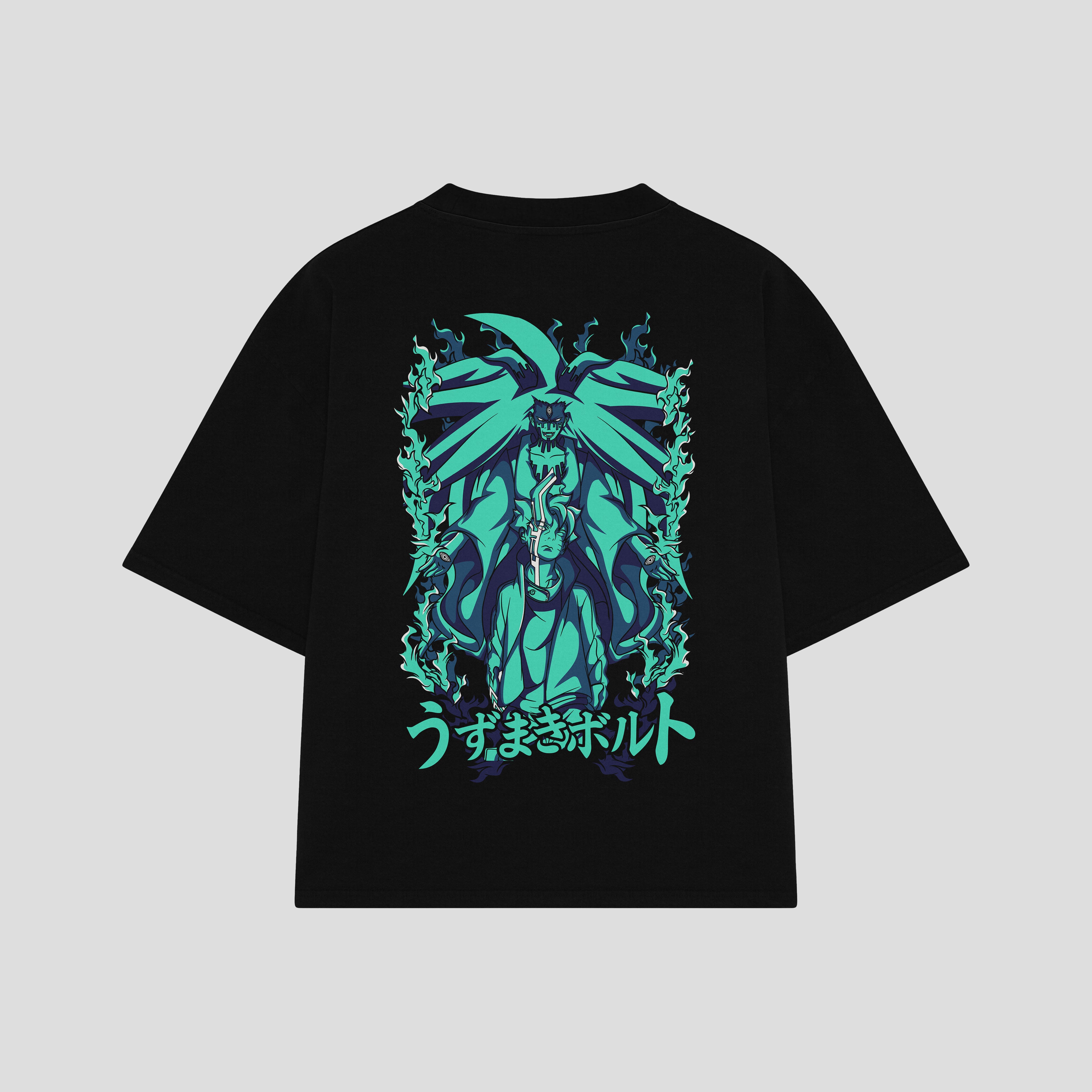 Playera streetwear premium de anime y gaming ExtraLife MX, corte boxy oversized drop shoulder heavyweight en color Deep Black y Off-White, moda urbana mexicana de culto.