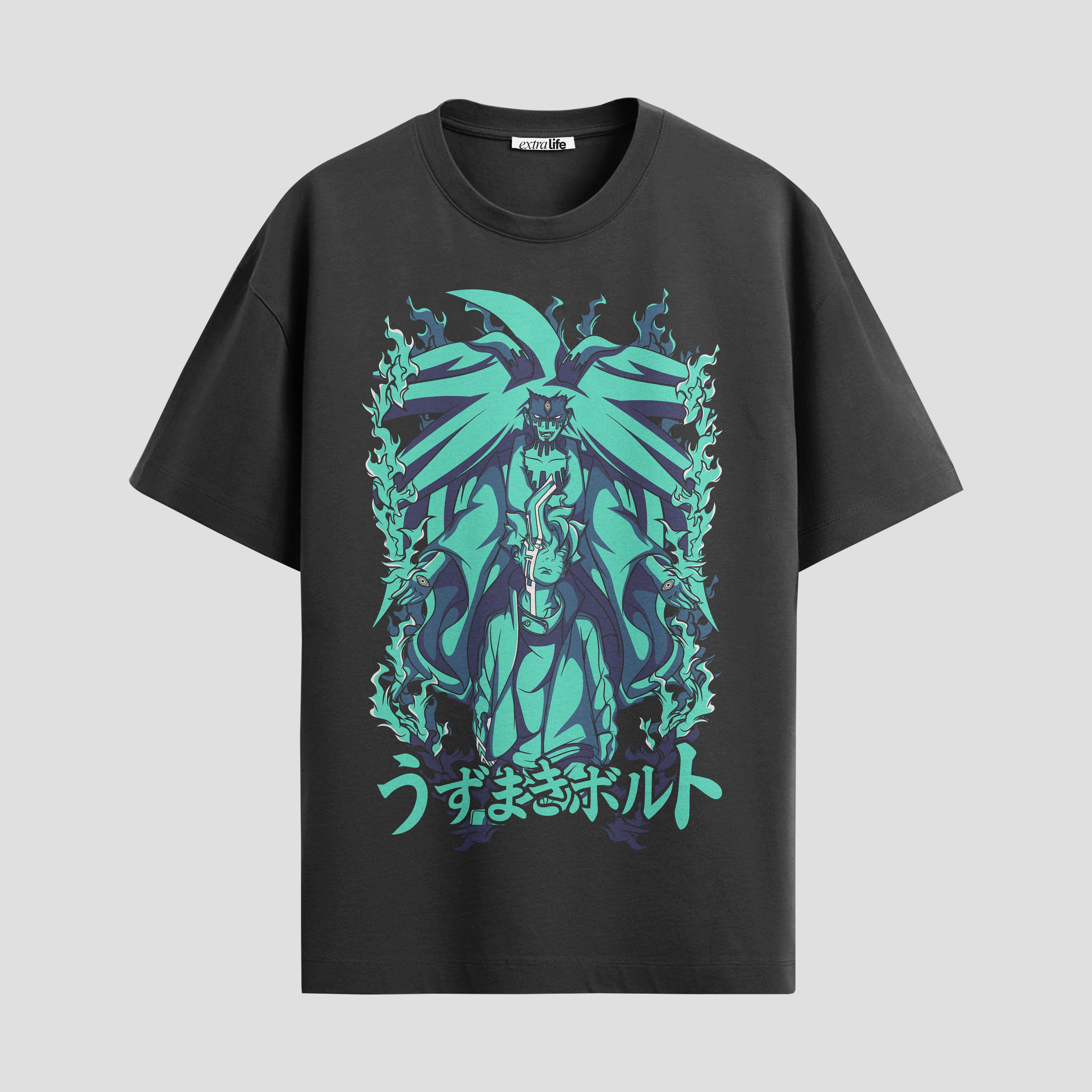 Playera urbana de anime y gaming ExtraLife MX, corte Standard Fit unisex ligero y transpirable en color Deep Black y Pure White, ropa de uso diario para gym y casual.