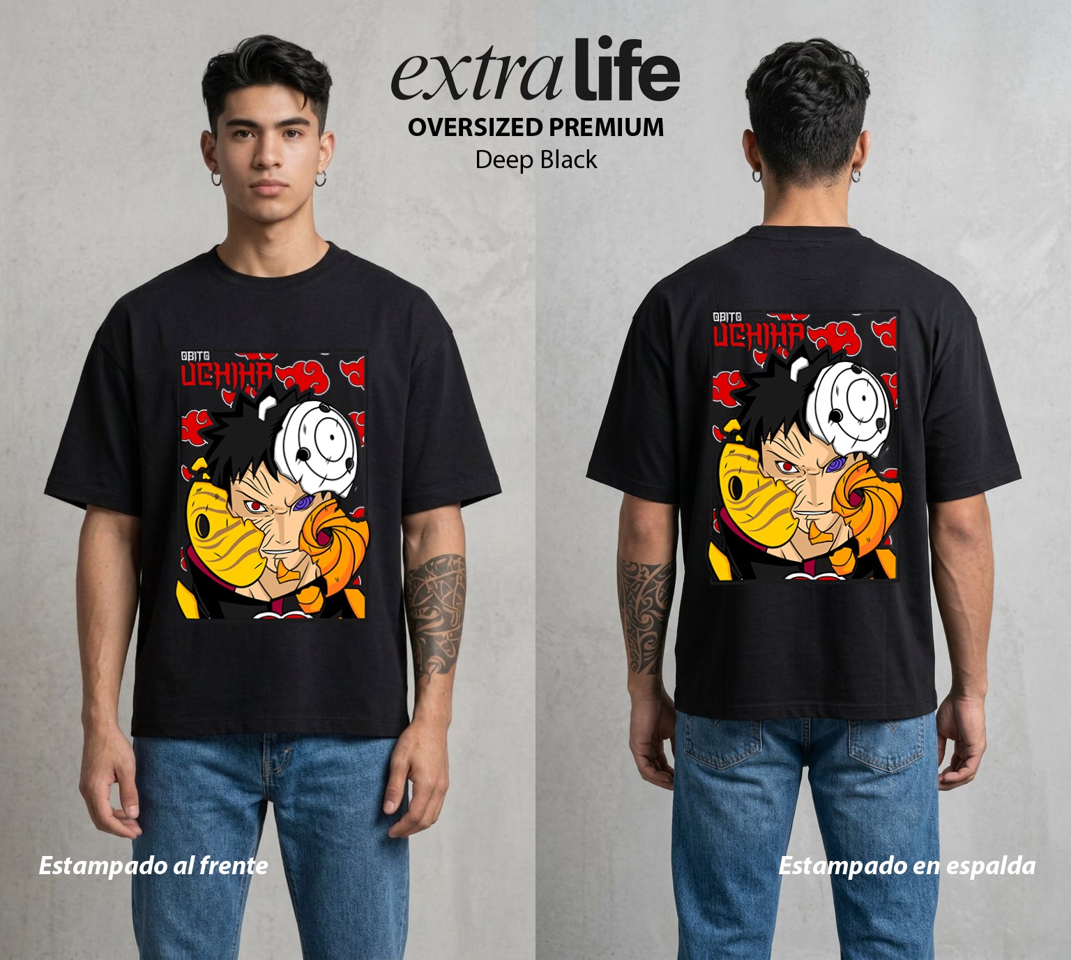 La Aldea Oculta | El Hokage del Futuro #02860 - Playera Oversized Premium | Deep Black - Foto en modelo