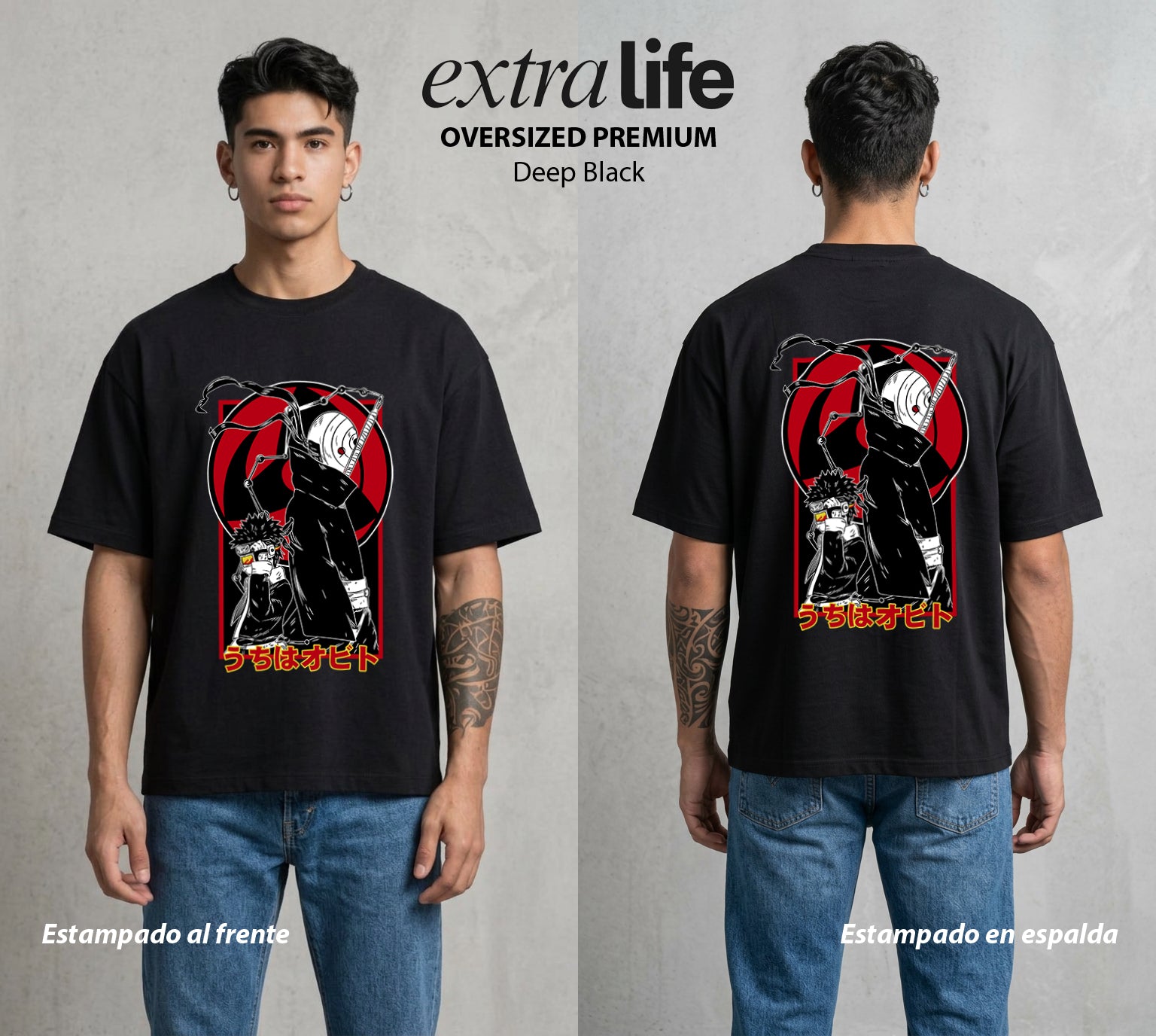 La Aldea Oculta | Dattebayo del Viento #02861 - Playera Oversized Premium | Deep Black - Foto en modelo