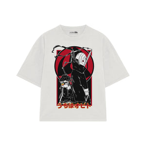 Playera streetwear premium de anime y gaming ExtraLife MX, corte boxy oversized drop shoulder heavyweight en color Deep Black y Off-White, moda urbana mexicana de culto.