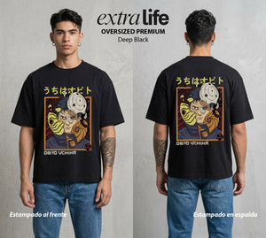 La Aldea Oculta | Poder del Chakra Zorro #02863 - Playera Oversized Premium | Deep Black - Foto en modelo