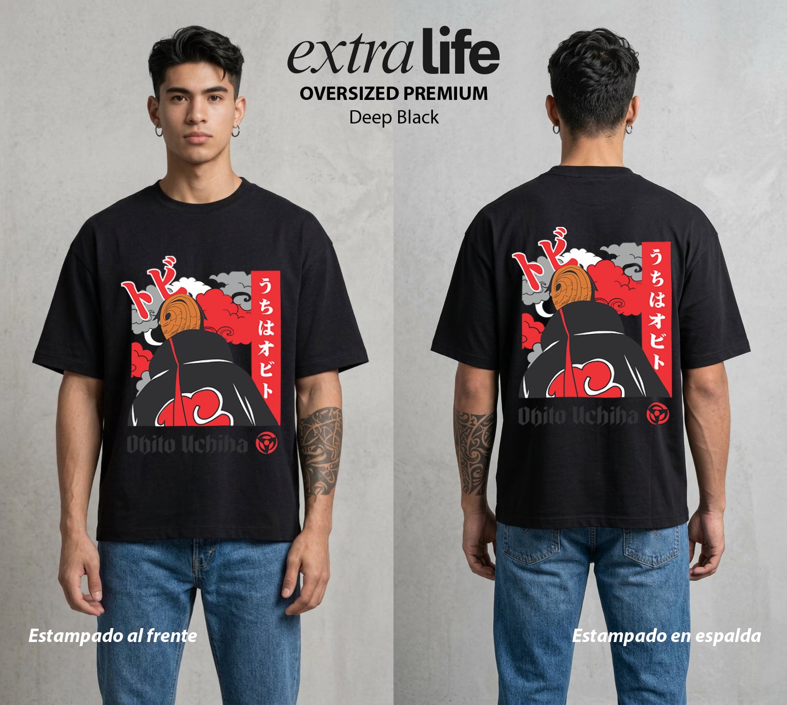 La Aldea Oculta | Ninja de la Hoja #02864 - Playera Oversized Premium | Deep Black - Foto en modelo