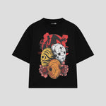 Playera streetwear premium de anime y gaming ExtraLife MX, corte boxy oversized drop shoulder heavyweight en color Deep Black y Off-White, moda urbana mexicana de culto.