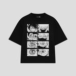 Playera streetwear premium de anime y gaming ExtraLife MX, corte boxy oversized drop shoulder heavyweight en color Deep Black y Off-White, moda urbana mexicana de culto.