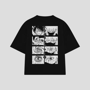 Playera streetwear premium de anime y gaming ExtraLife MX, corte boxy oversized drop shoulder heavyweight en color Deep Black y Off-White, moda urbana mexicana de culto.