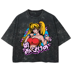 Playera streetwear premium de anime y gaming ExtraLife MX, corte boxy deluxe mineral wash heavyweight en color Acid Wash, moda urbana mexicana de culto.