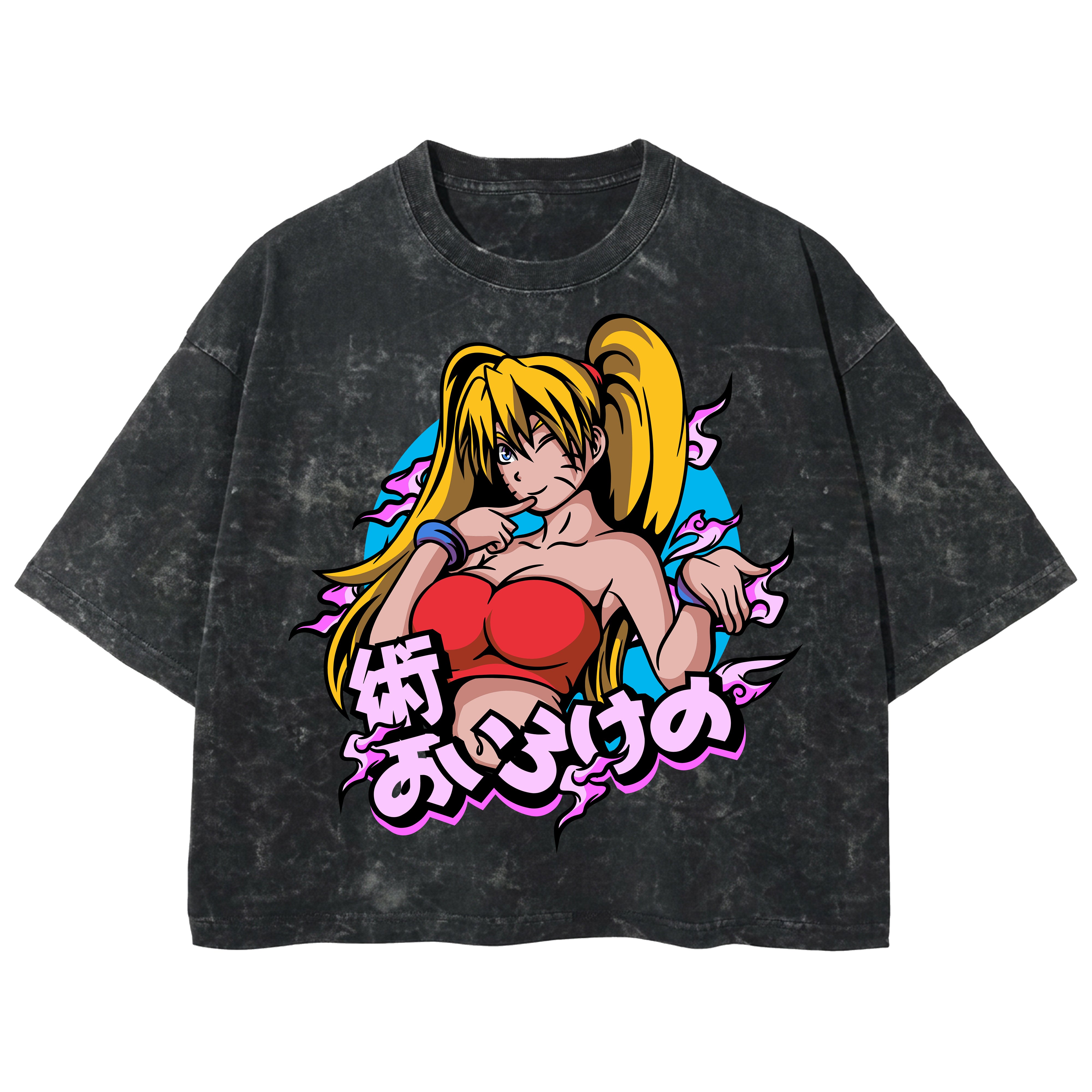 Playera streetwear premium de anime y gaming ExtraLife MX, corte boxy deluxe mineral wash heavyweight en color Acid Wash, moda urbana mexicana de culto.